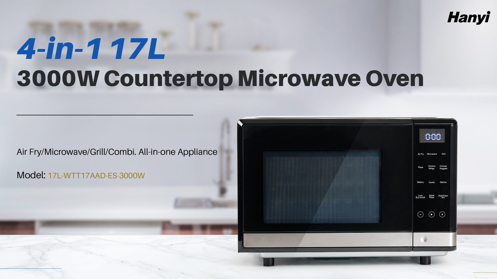 4-in-1 17L High Power 3000W Countertop Air Fry Microwave Oven, Air Fry/Microwave/Grill/Combi. All-in-one Appliance